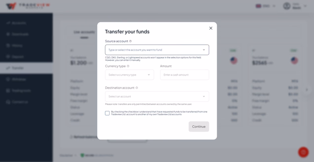 Select the source account, the account from which the funds will be transferred